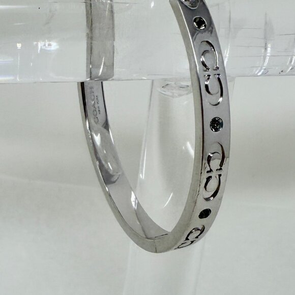 authentic Coach Signature “C” Hinged Bangle Bracelet, silver-tone metal - Picture 2 of 7